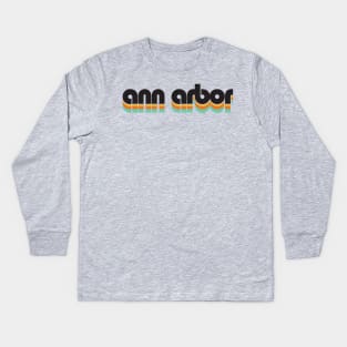 Ann Arbor Retro Throwback Kids Long Sleeve T-Shirt